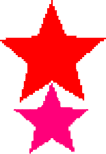 A logo with one large red star and a smaller pink star.